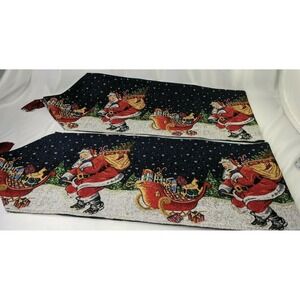 Christmas Santa Claus Sleigh Tapestry Table Runner 72 Inch Lot of 2 Kmart